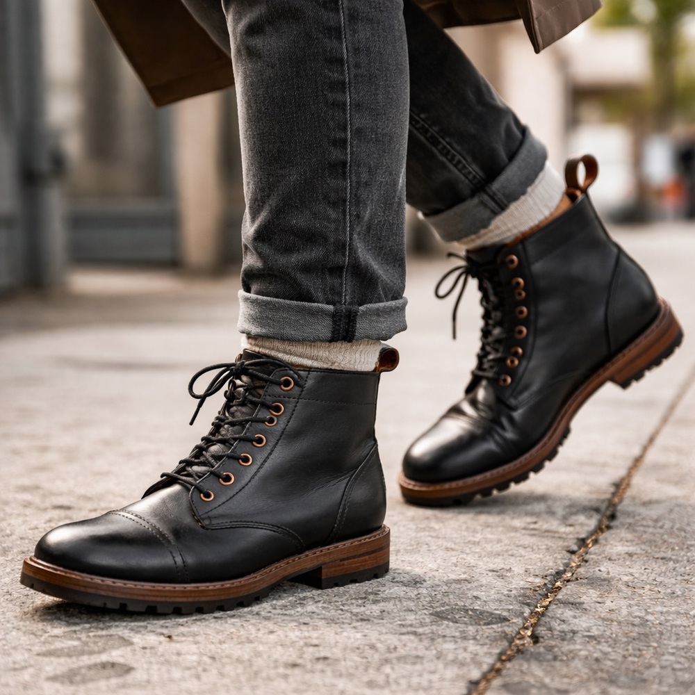 Black Portland Leather Patina Leather Boots